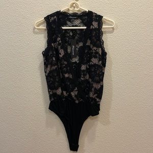 Shinestar Lace Sleeveless Bodysuit, Black, Size M